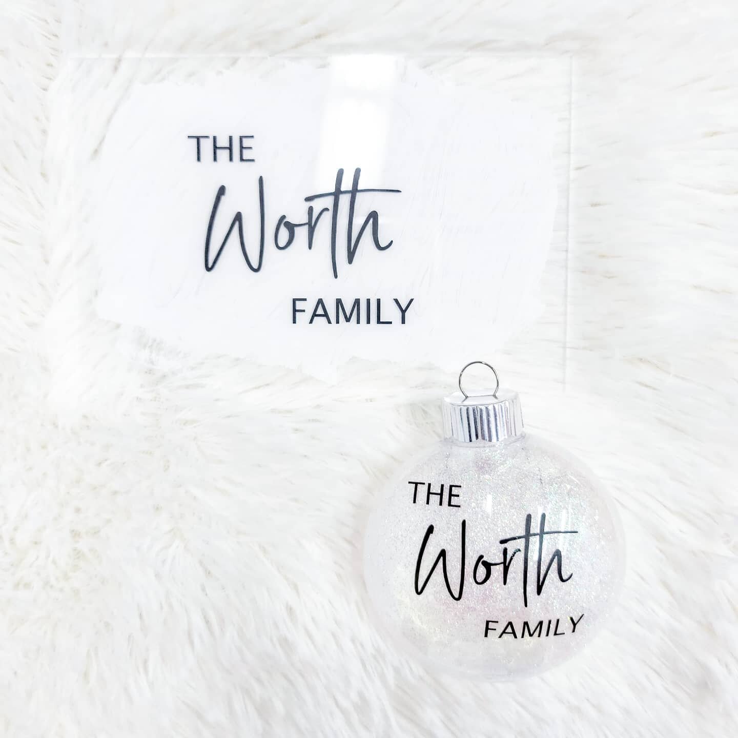 A cute pair indeed! Acrylic family name sign and glitter ornament to bring all the sparkle this holiday season ✨ 
@tfti.alavishaffair
-
💌 DM to order
&bull;
&bull;
&bull;
&bull;
&bull;
#TOdesign #style #calligraphy #moderncalligraphy #modernletterin